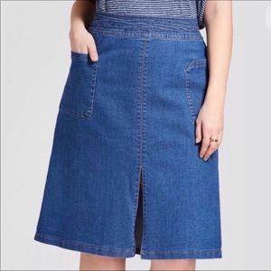 Midi, full jean skirt.